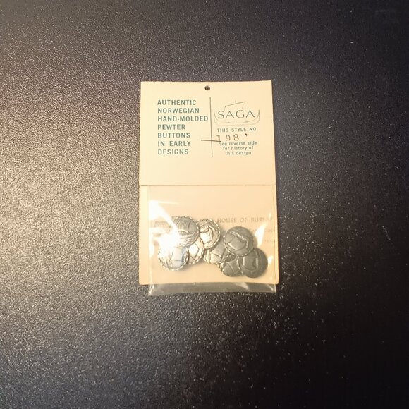AUTHENTIC NORWEGIAN HAND-MOLDED PEWTER BUTTONS 8 Buttons Boat Design History Rar - Picture 1 of 3